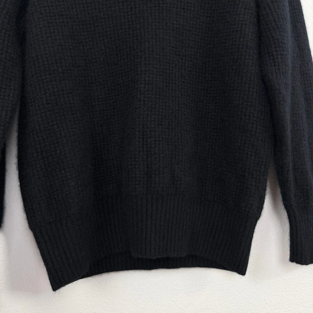 Quince Sweater Womens Size Medium Black Cashmere Waffle Knit Henley Mock Neck